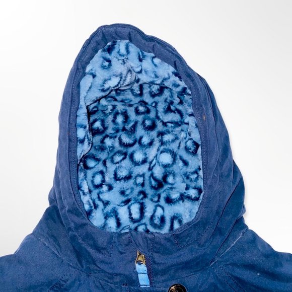 Boden Navy Cozy Parka Jacket with Cheatah Print Faux Fur Size 13-14 years - Picture 3 of 8